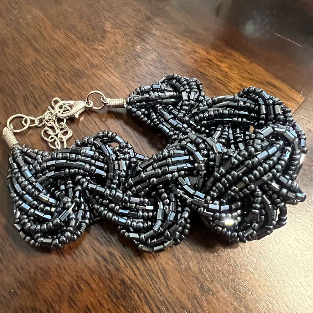 Source Unknown Intricate Black Beaded Bracelet - image 1